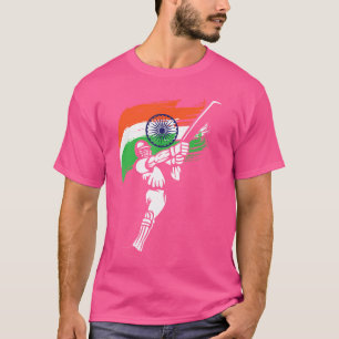 India Flag Batsman Cricket T-Shirt