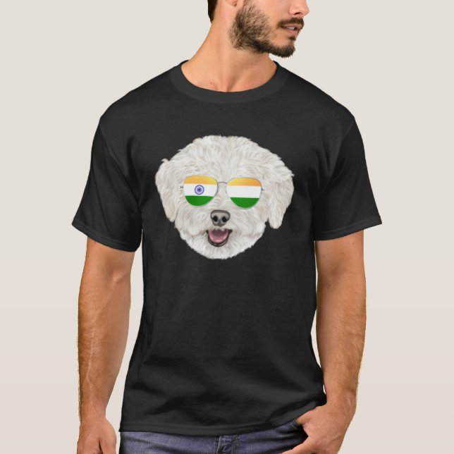 India Flag Bichons Frise Dog India Pocket T-Shirt (Front)