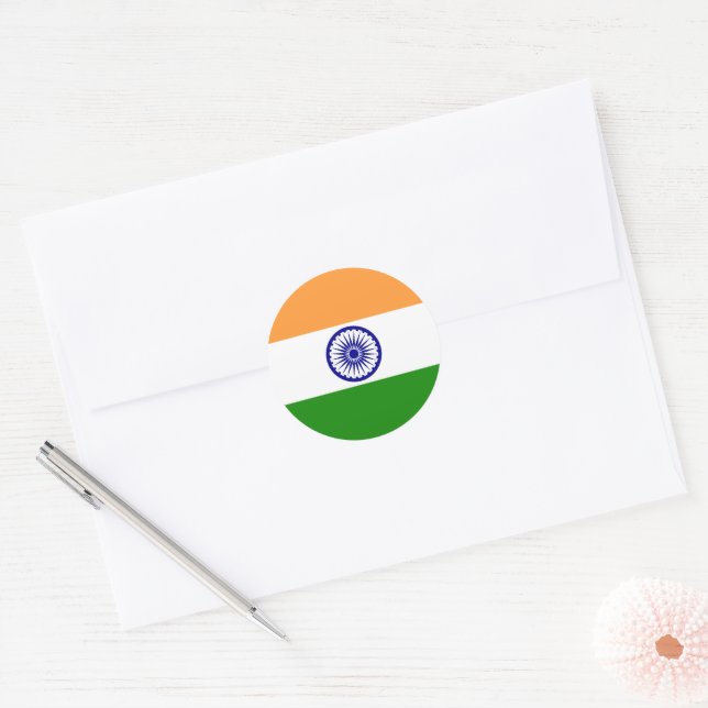 India flag classic round sticker (Envelope)