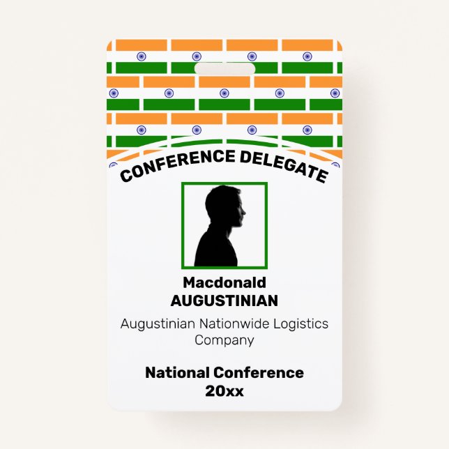 INDIA FLAG Customised Logo Photo ID Name ID Badge (Front)