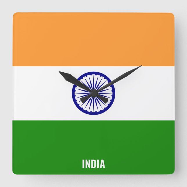 India Flag Dazzling Patriotic Square Wall Clock (Front)