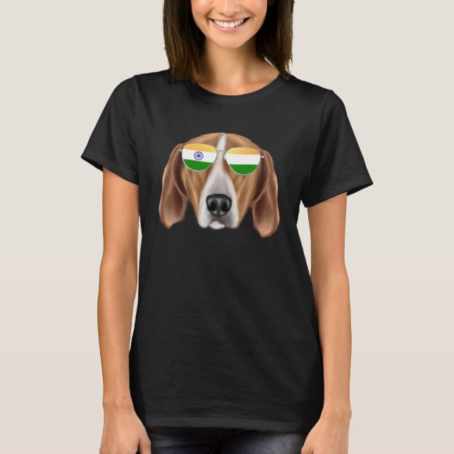 India Flag English Foxhound Dog India Pocket T-Shirt (Front)