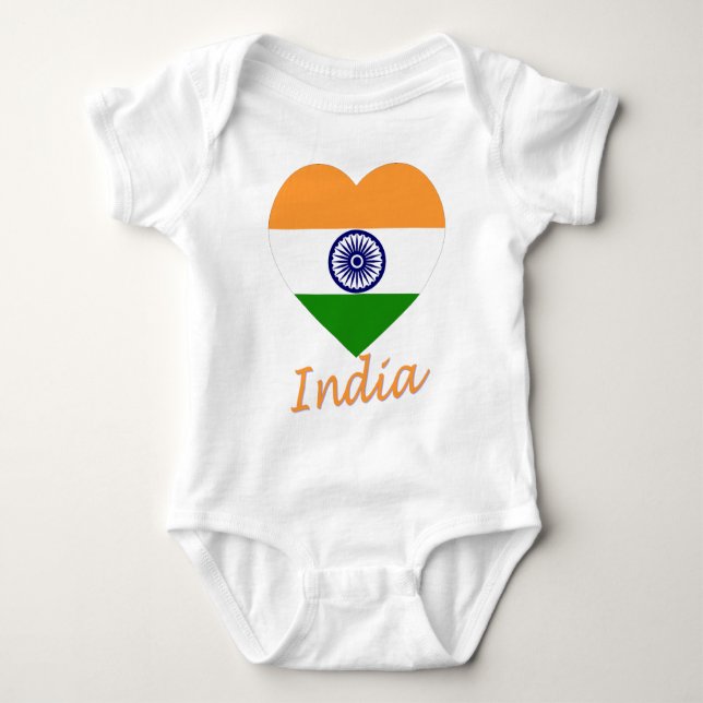 India Flag Heart Baby Bodysuit (Front)