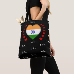 India Flag & Heart, Indian Flag fashion /sport Tote Bag