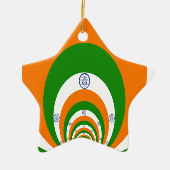 India Flag Kaleidoscope: Endless Unity & Patriotis Ceramic Tree Decoration (Front)