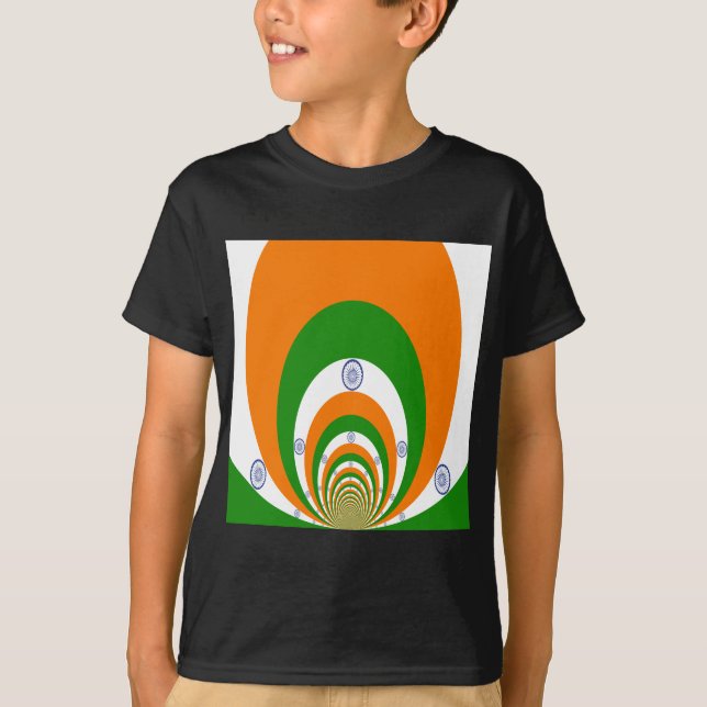 India Flag Kaleidoscope: Endless Unity & Patriotis T-Shirt (Front)