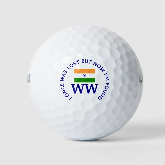 INDIA FLAG Lost And Found Christian Monogram Golf Balls (Front)