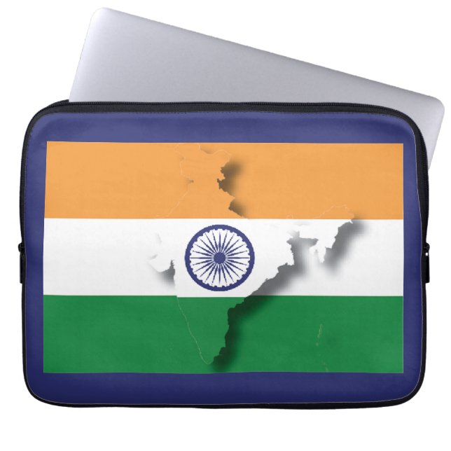 INDIA Flag Map Patriotic Computer BLUE Laptop Sleeve (Front)