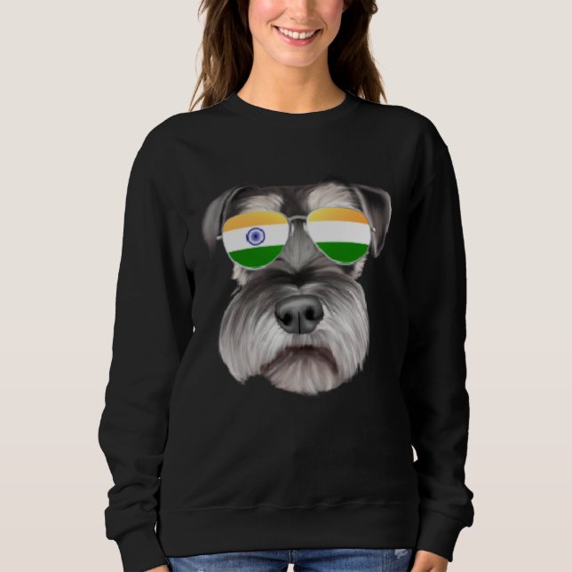 India Flag Miniature Schnauzer Dog India Pocket Sweatshirt (Front)