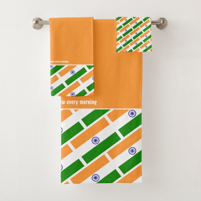 INDIA FLAG Personalised Scripture Stylish ORANGE Bath Towel Set (Insitu)