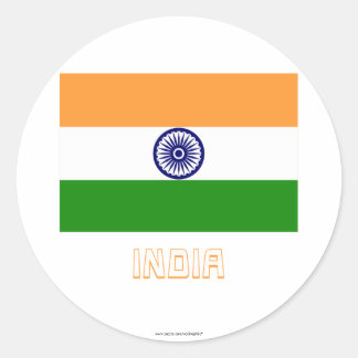 India Flag with Name Classic Round Sticker