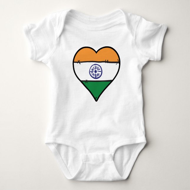 India Heart Indian Flag Baby Bodysuit (Front)