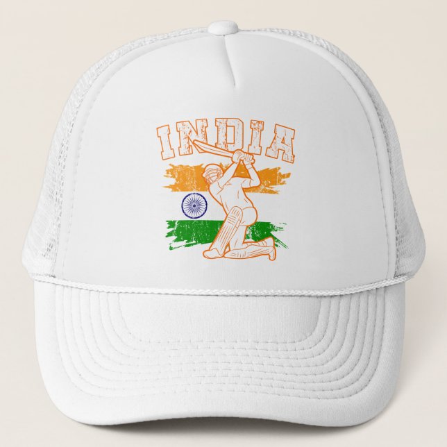 India Indian Cricket Player Batsman Design Trucker Hat (Front)
