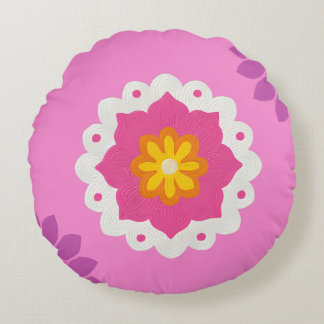 india inspired pink and purple pastel mandala round cushion