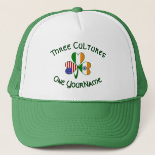 India Ireland USA Shamrock Flag Personalised Trucker Hat