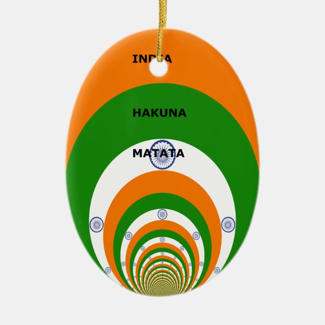 India National Flag Colours Design. Hakuna Matata Ceramic Tree Decoration (Front)