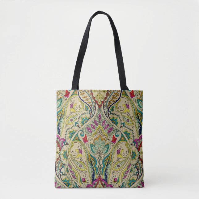India paisley pattern, bohemian border. tote bag (Front)