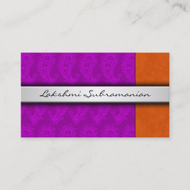 India Paisley Peacocks Business Cards (Front)