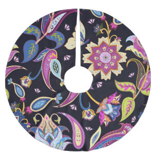 India Paisley Seamless Floral Ornament Brushed Polyester Tree Skirt