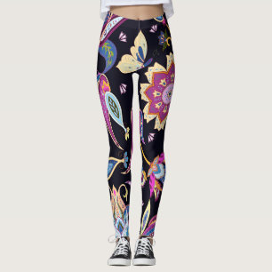 India Paisley Seamless Floral Ornament Leggings