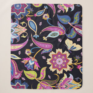 India Paisley Seamless Floral Ornament Sherpa Blanket