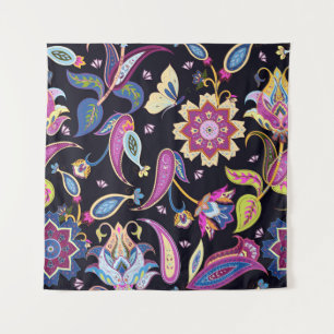 India Paisley Seamless Floral Ornament Tapestry