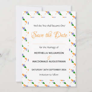 INDIA Patriotic Wedding Special Celebration ORANGE Save The Date