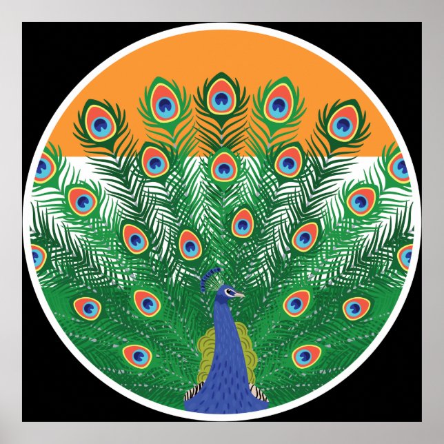 India Peafowl Indian National Animal Flag Poster (Front)