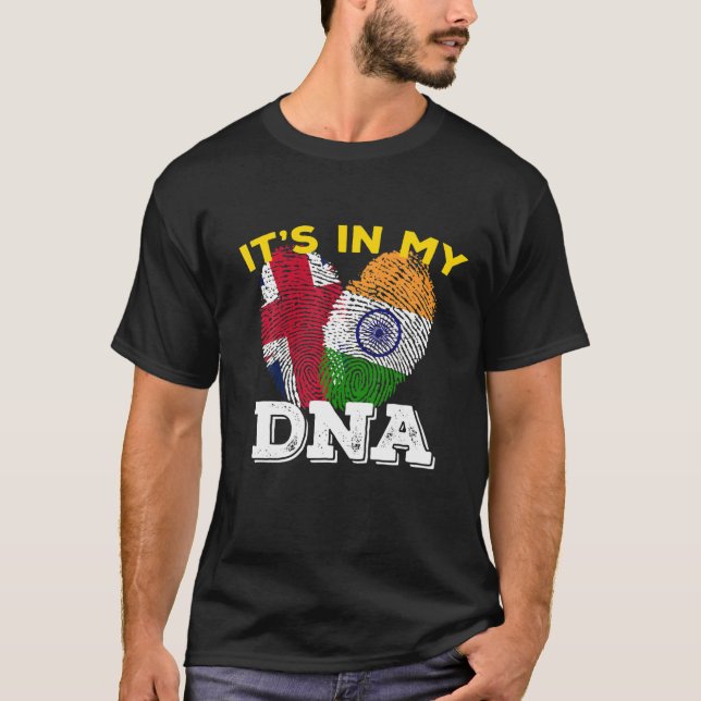 India Proud Flag Day Hindi DNA Ashoka Chakra UK En T-Shirt (Front)