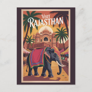 India Rajasthan Illustration Travel Art Vintage Postcard