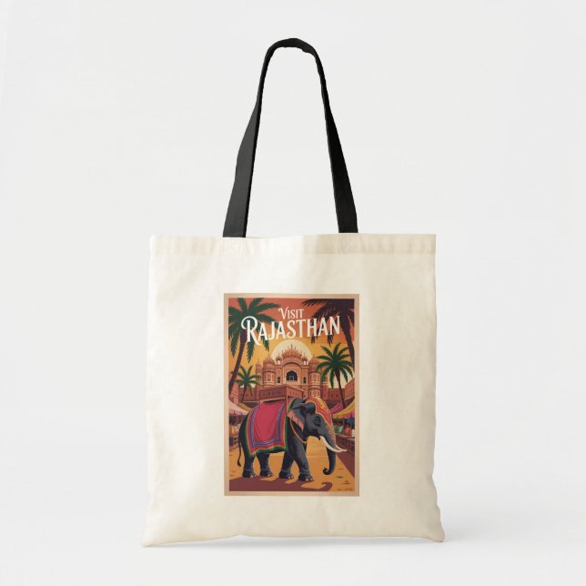 India Rajasthan Illustration Travel Art Vintage Tote Bag (Front)