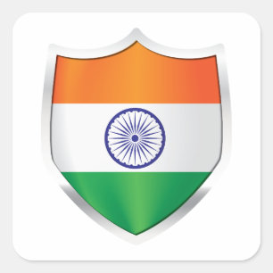 India Silver Shield Flag Square Sticker