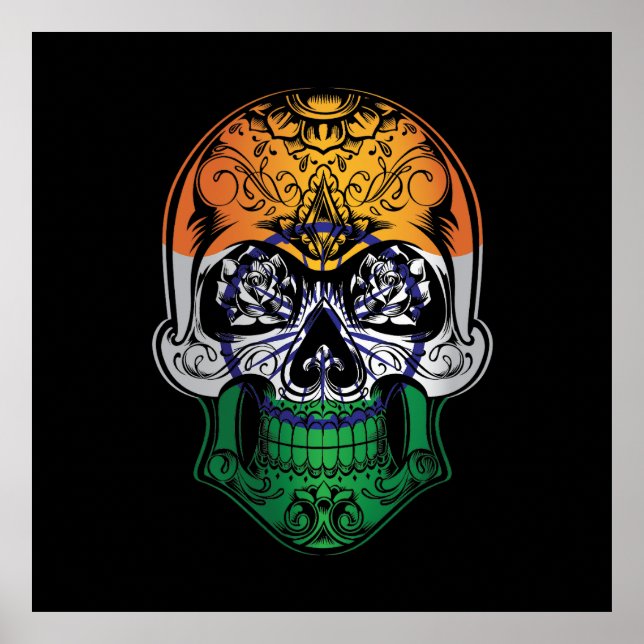 India  Skull And Roses Flag Poster (Front)