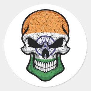 India Smiling Skull Flag Classic Round Sticker