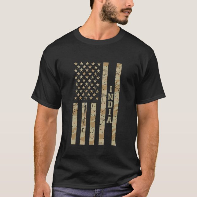 India South Asian Desert Camo Distressed American  T-Shirt (Front)