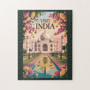 India Taj Mahal Illustration Travel Art Vintage Jigsaw Puzzle