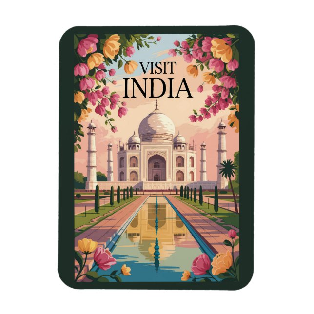 India Taj Mahal Illustration Travel Art Vintage Magnet (Vertical)