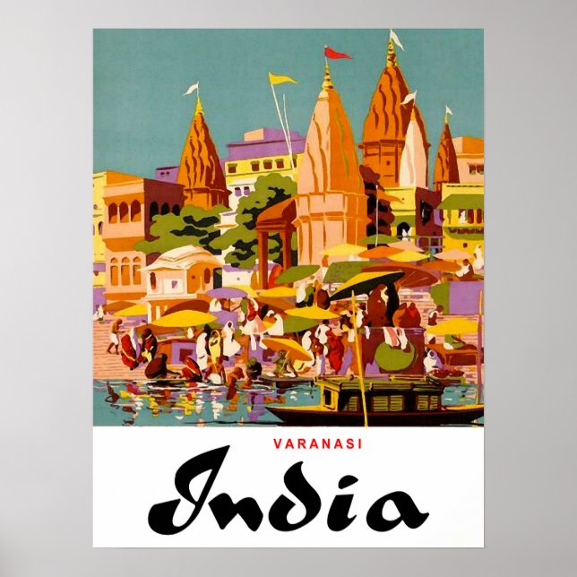 India, traditional buildings in Varanasi city Poster (Front)