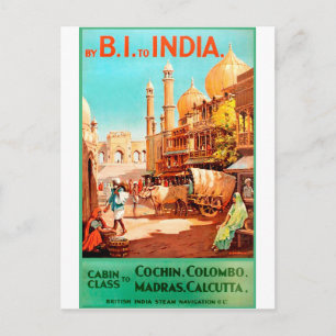 India, traditional city street, vintage, travel postcard