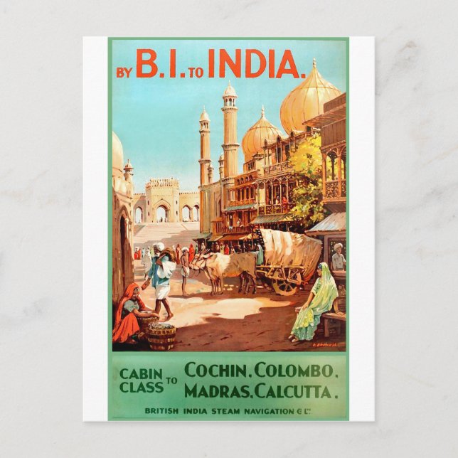 India, traditional city street, vintage, travel postcard (Front)