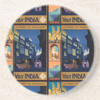 India Travel Poster collage coaster