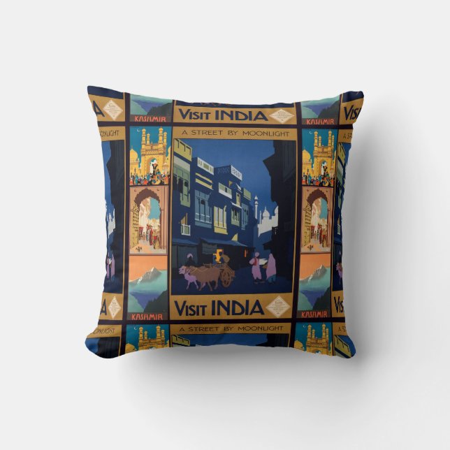 India Travel Poster collage throw pillow (Front)