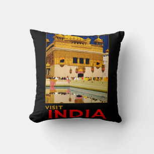 India travel poster indian vintage art cushion