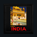 India travel poster indian vintage art gift box<br><div class="desc">Visit India is a vintage travel poster. with a gold coloured Indian building and people around a reflecting pool.  India State Railways Bureau by Fred Taylor,  1930 - 1940.</div>