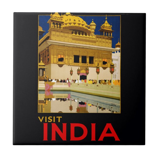 India travel poster indian vintage art tile (Front)