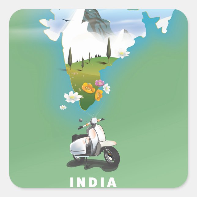 India travel poster square sticker (Front)