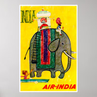 India Travel Print Elephant Poster Indian Art