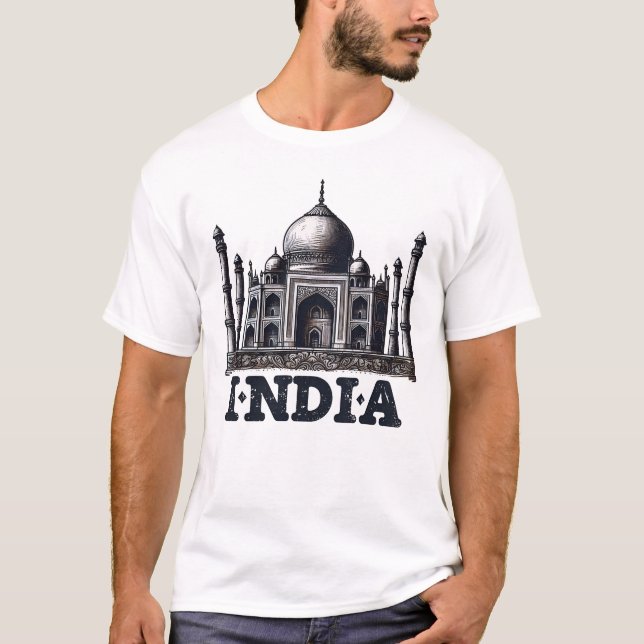 India Travel T-shirt Design with Iconic Landmarks (Front)