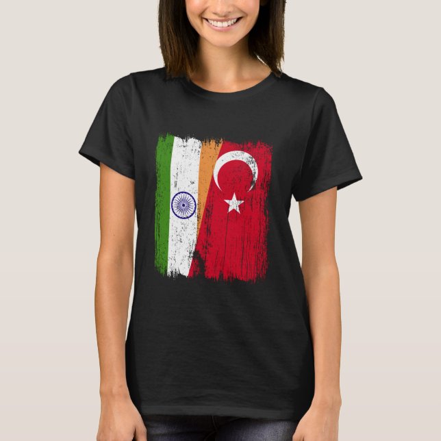 India Turkey Half Flag Turkiye Indian Turkish Heri T-Shirt (Front)