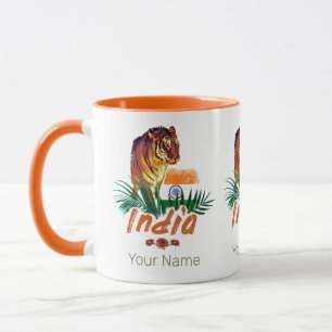India Vintage Tiger With Flag Retro Lotus Souvenir Mug